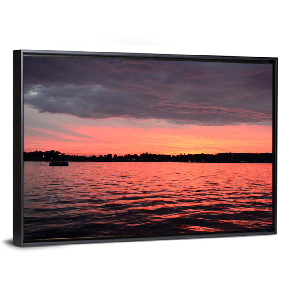 Lake James Sunset with Boat Wall Art
