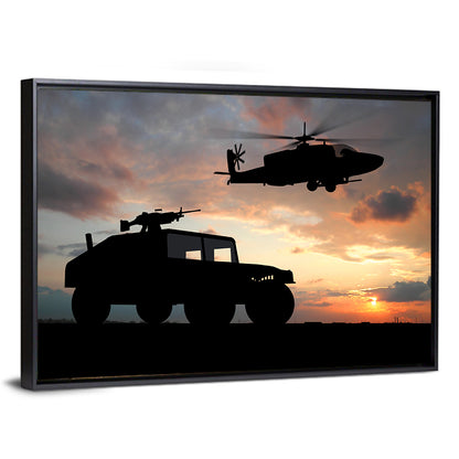 Helicopter and Humvee Silhouette Wall Art