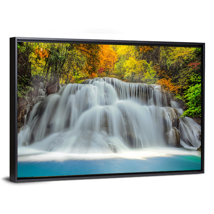 Erawan Falls Cascade Wall Art as a framed canvas