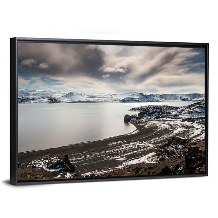Kleifarvatn Black Sand Shore Wall Art as a framed canvas