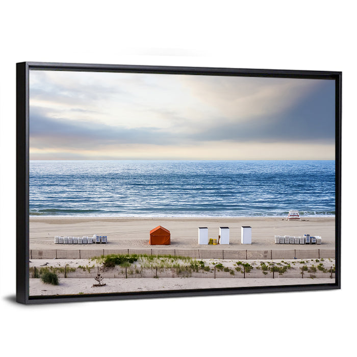 Cape May Beach Huts Wall Art as a framed canvas