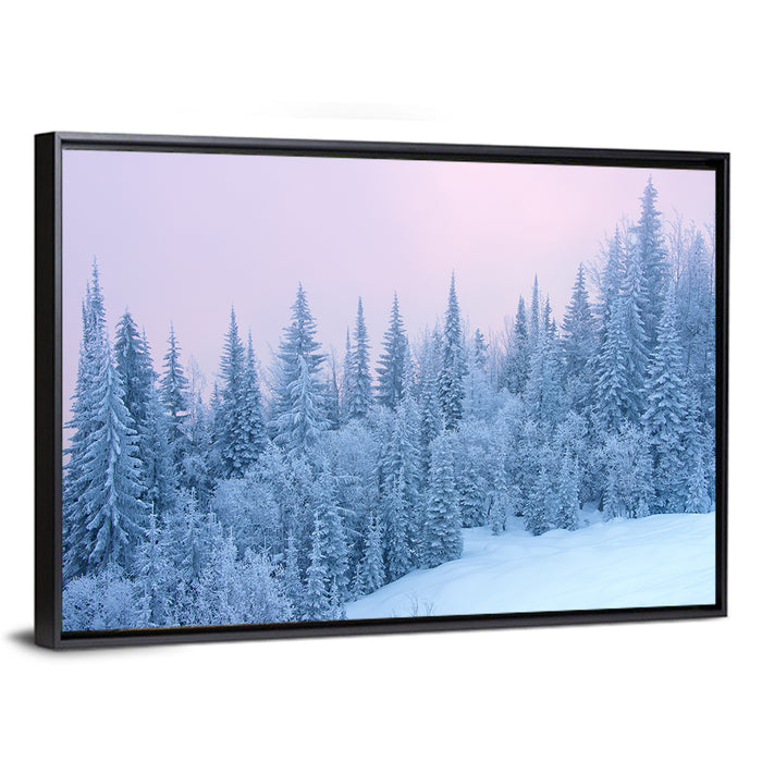 Snowy Winter Forest Wall Art as a framed canvas