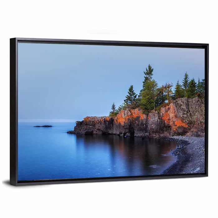 Lake Superior Cliffside Wall Art as a framed canvas