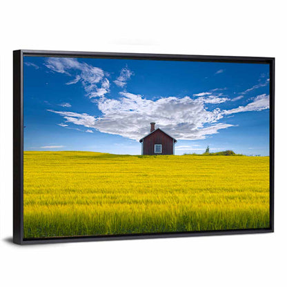 Red Barn in Golden Wheat Field Wall Art
