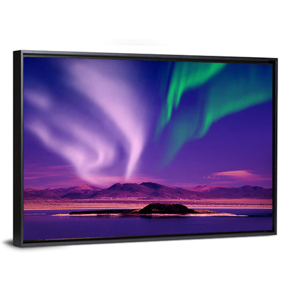 Violet Aurora Over Island Lake Wall Art