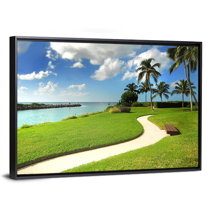 Tropical Coastal Pathway Wall Art as a framed canvas