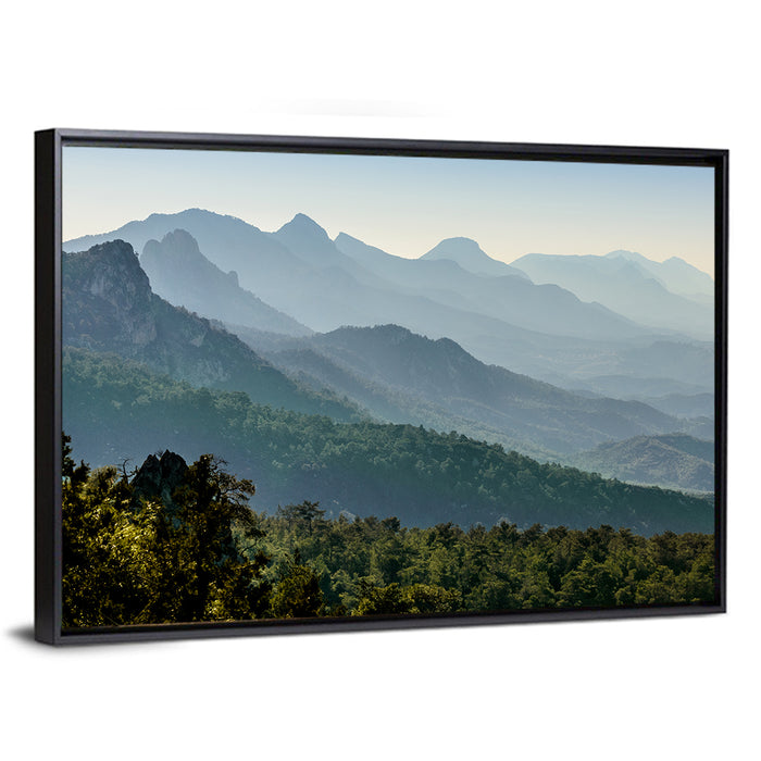 Misty Mountain Ridges Wall Art as a framed canvas