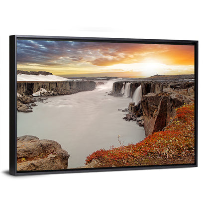 Selfoss Waterfall at Sunset Wall Art