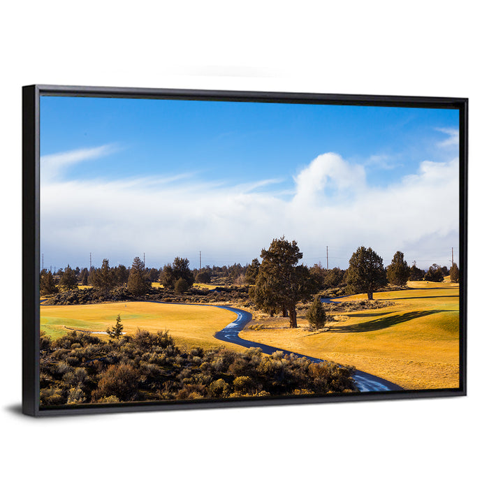 Central Oregon Golf Course with Winding Path Wall Art as a framed canvas