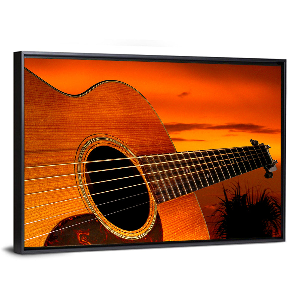 Sunset Acoustic Guitar Silhouette Wall Art