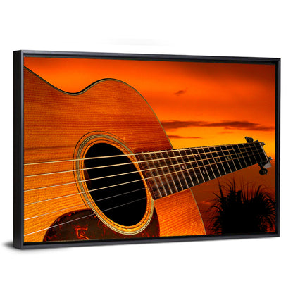 Sunset Acoustic Guitar Silhouette Wall Art