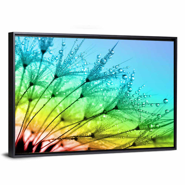 Dewy Dandelion Close-up Wall Art as a framed canvas
