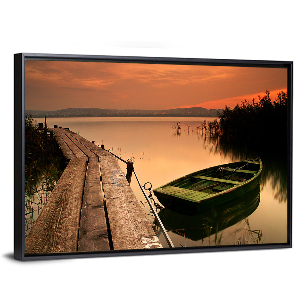 Pier and Rowboat on Lake Balaton Wall Art