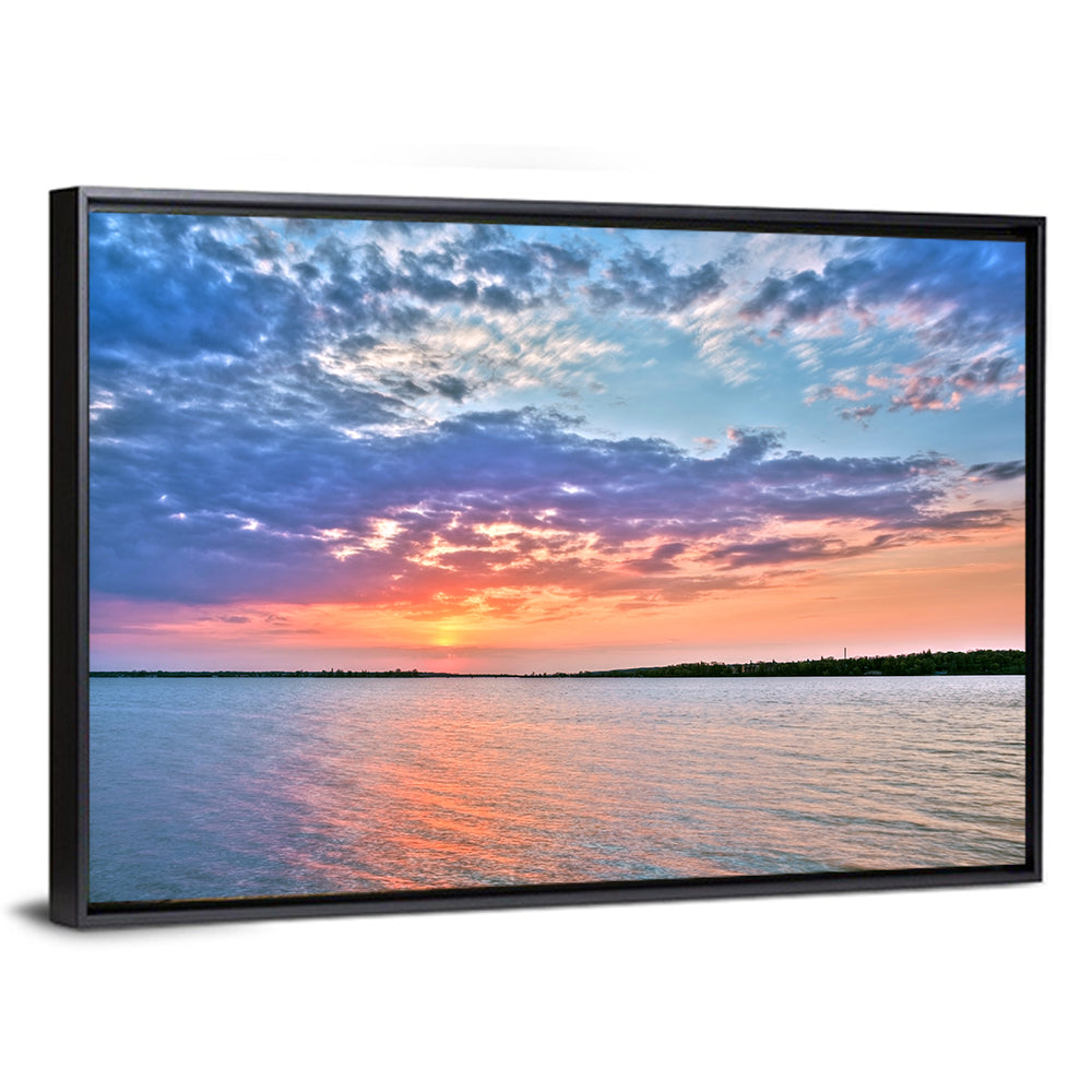 Cloudy Lake Sunset Reflection Wall Art