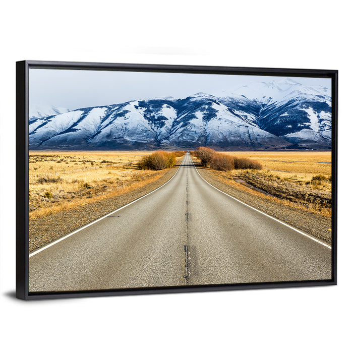 El Calafate Road with Snow Peaks Wall Art as a framed canvas