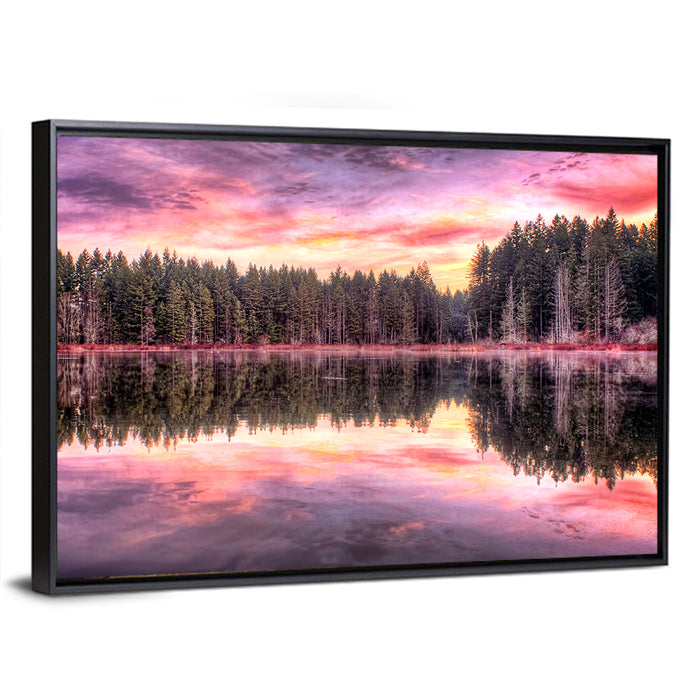 Sunrise Reflection at Forest Lake Wall Art as a framed canvas