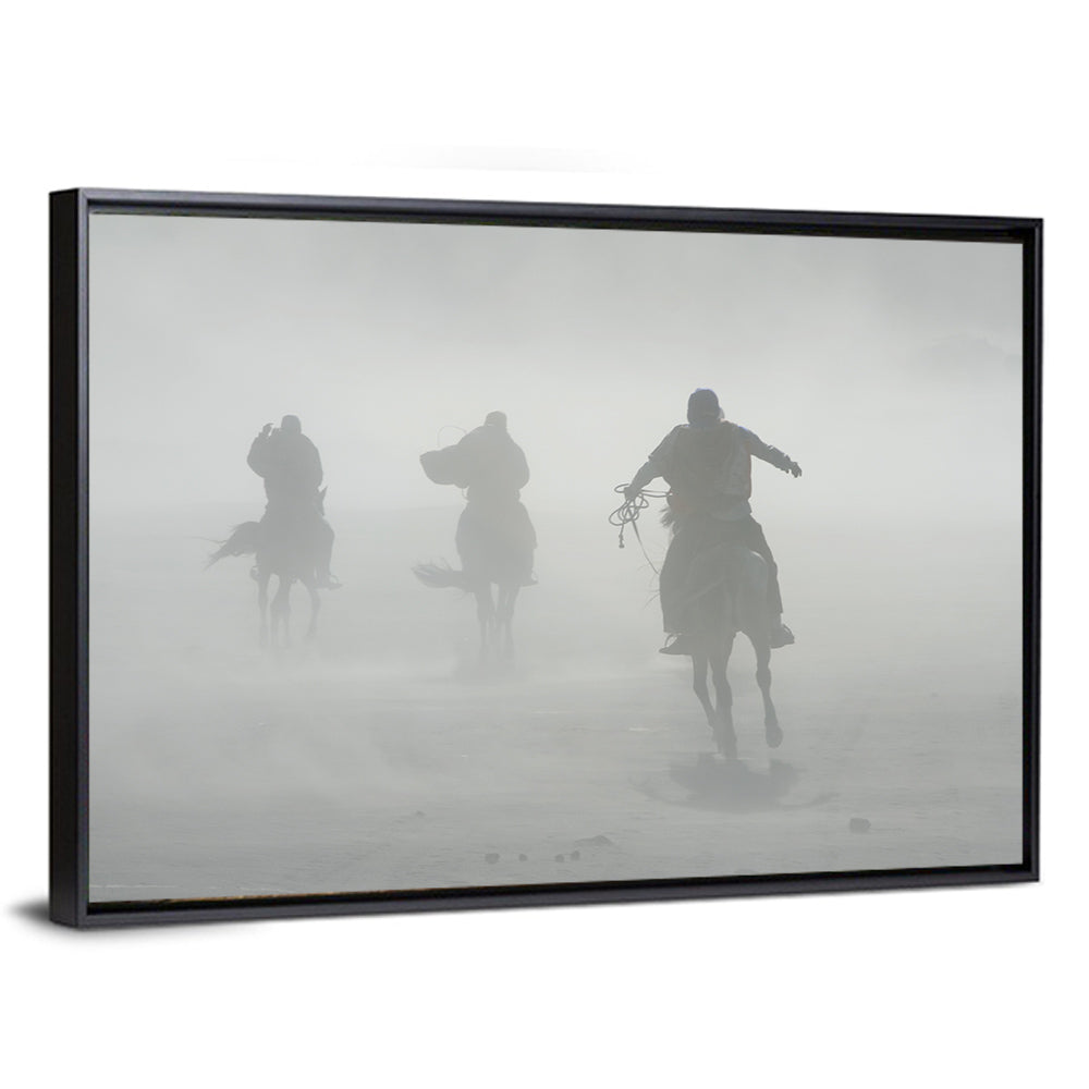 Silhouetted Horse Riders in Mist Wall Art