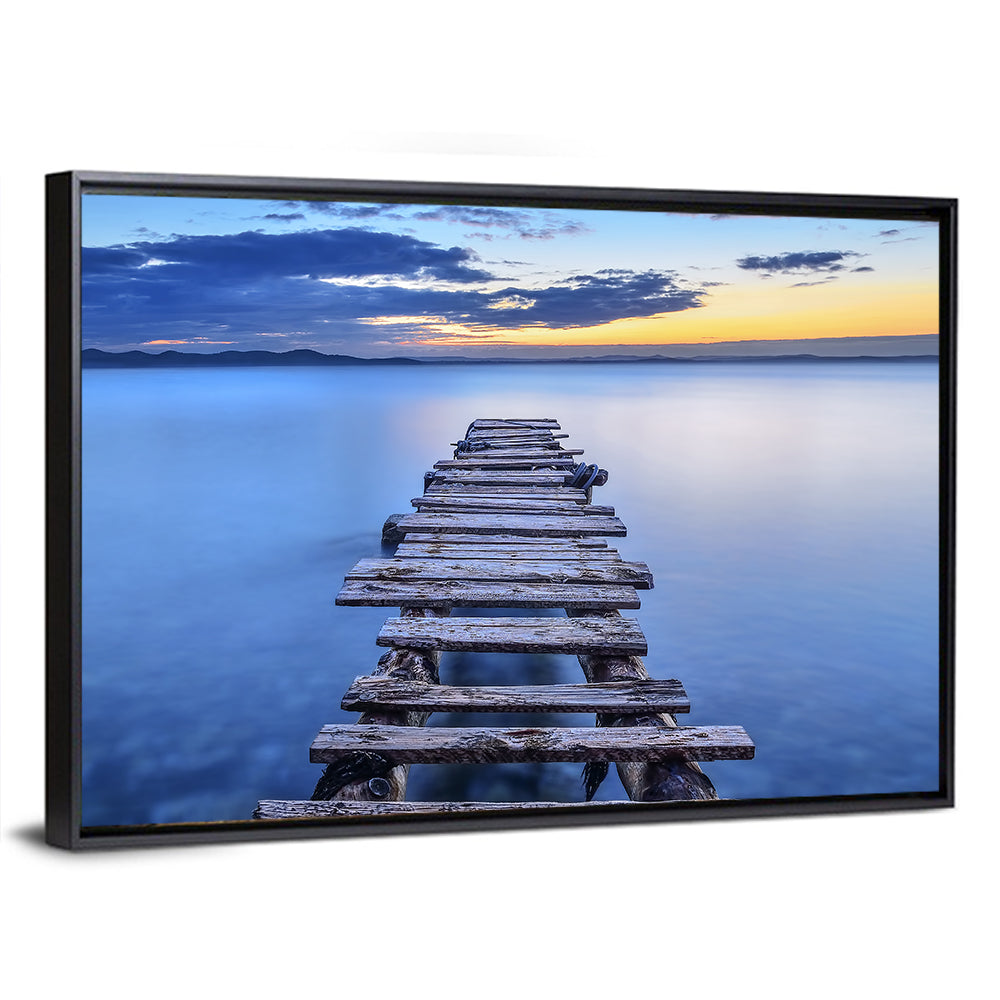 Weathered Lake Pier at Dusk Wall Art