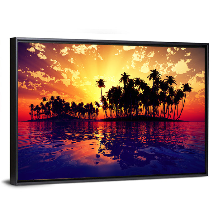 Coconut Island Sunset Wall Art as a framed canvas