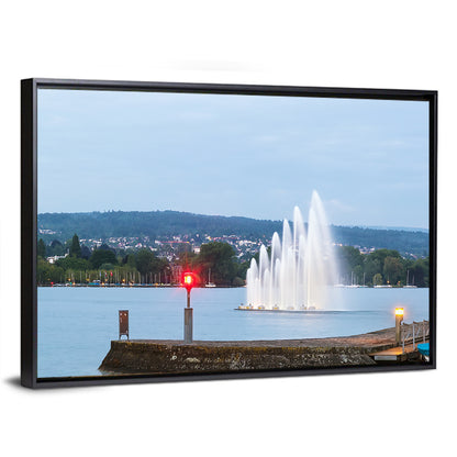 Lake Zurich Fountain at Dusk Wall Art