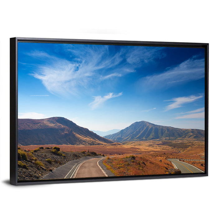 Mount Aso Winding Road Wall Art as a framed canvas