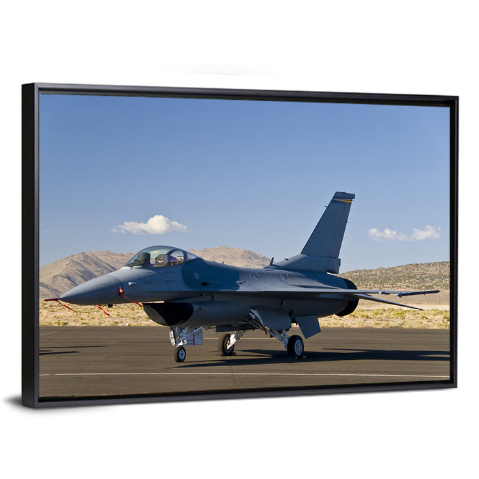 Fighter Jet Side Profile on Runway Wall Art as a framed canvas