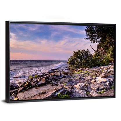 Lake Michigan Rocky Shoreline at Dusk Wall Art