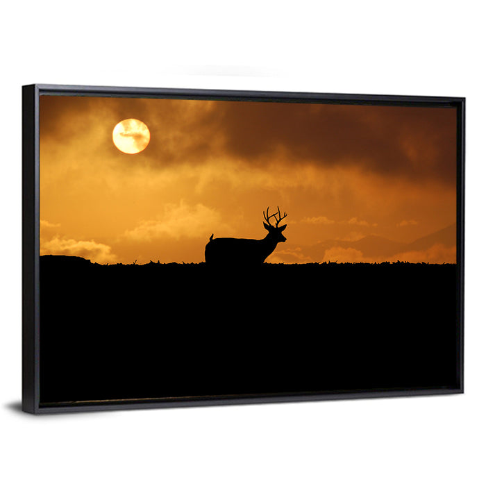 Deer at Sunset Wall Art as a framed canvas
