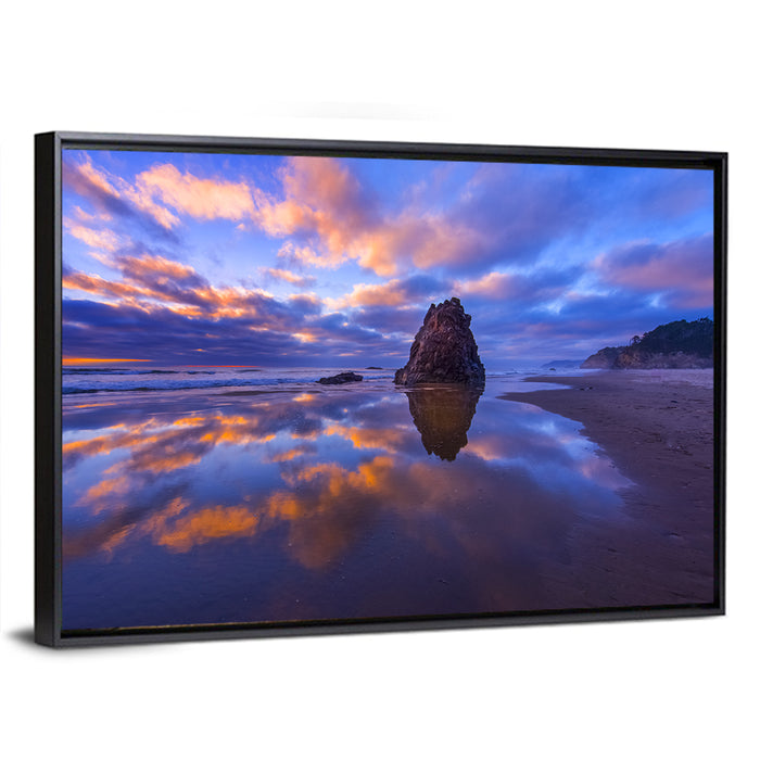 Oregon Coast Sea Stack Sunset Wall Art as a framed canvas