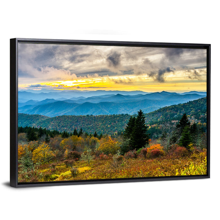 Cowee Mountains Sunset Wall Art as a framed canvas