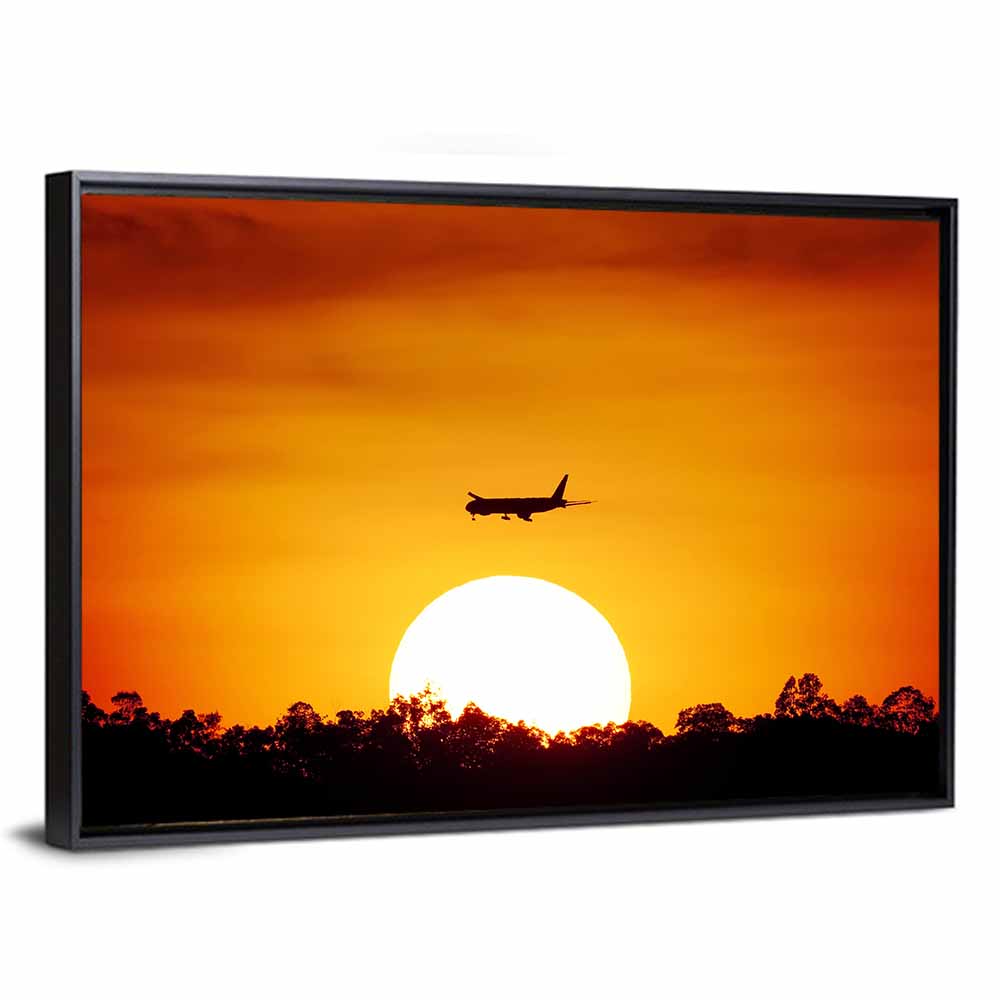 Airplane Silhouette at Sunset Wall Art