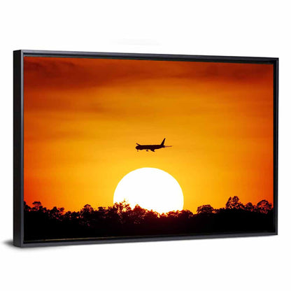 Airplane Silhouette at Sunset Wall Art