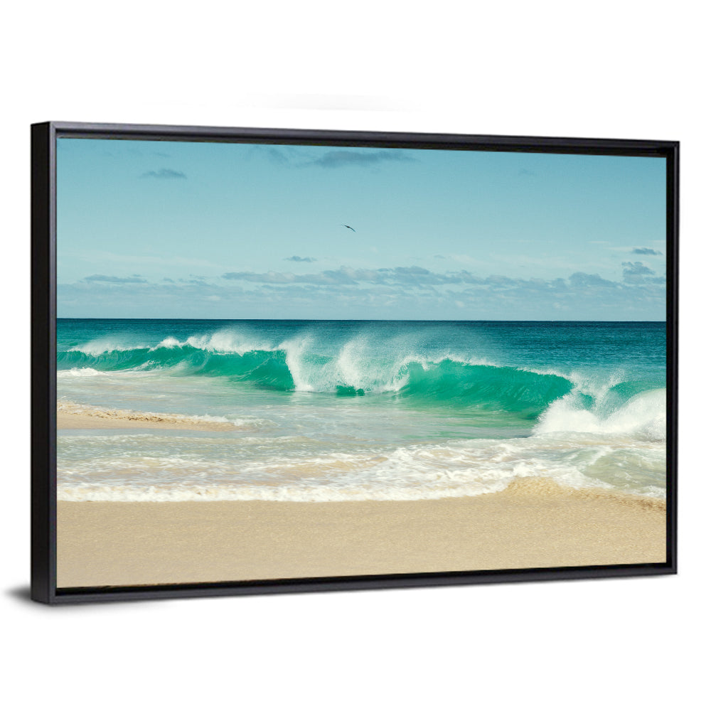Turquoise Wave on Sandy Beach Wall Art