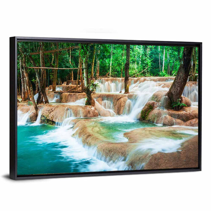 Kuang Si Waterfall Wall Art as a framed canvas
