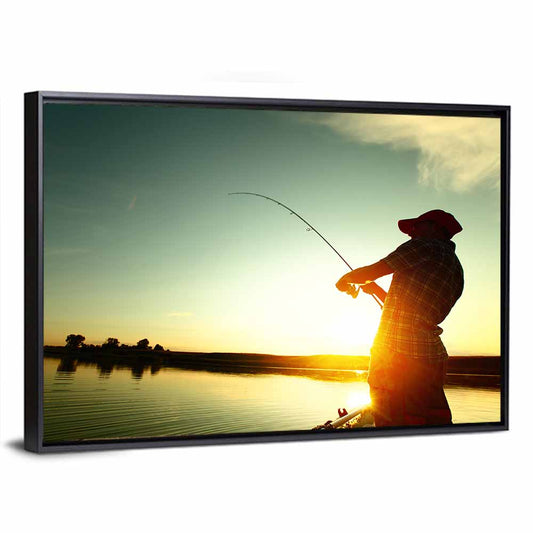 Sunset Fisherman Silhouette Wall Art