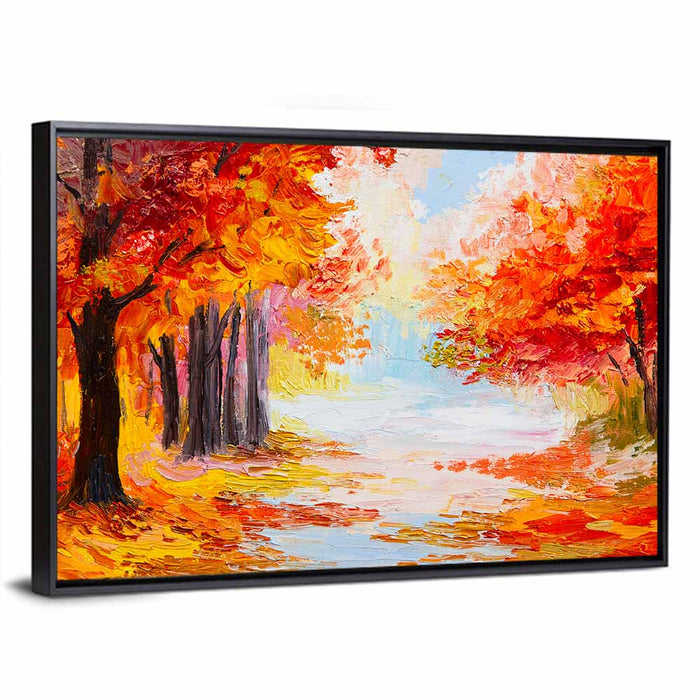 Autumn Forest Pathway Wall Art as a framed canvas