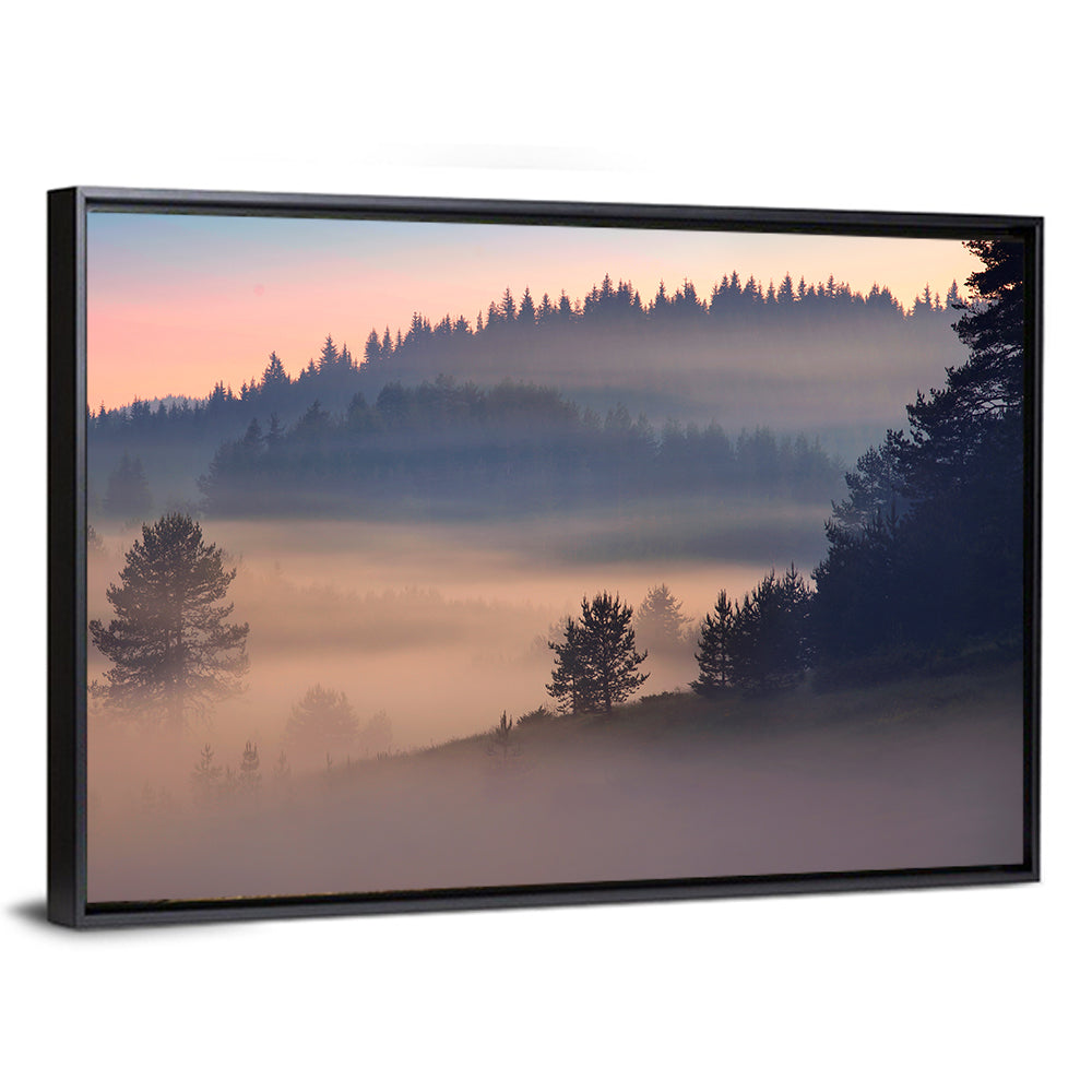 Misty Sunrise Forest Wall Art