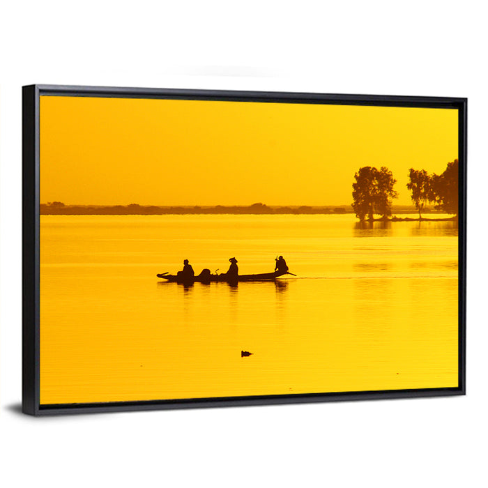 Pirogue at Golden Dusk Wall Art as a framed canvas