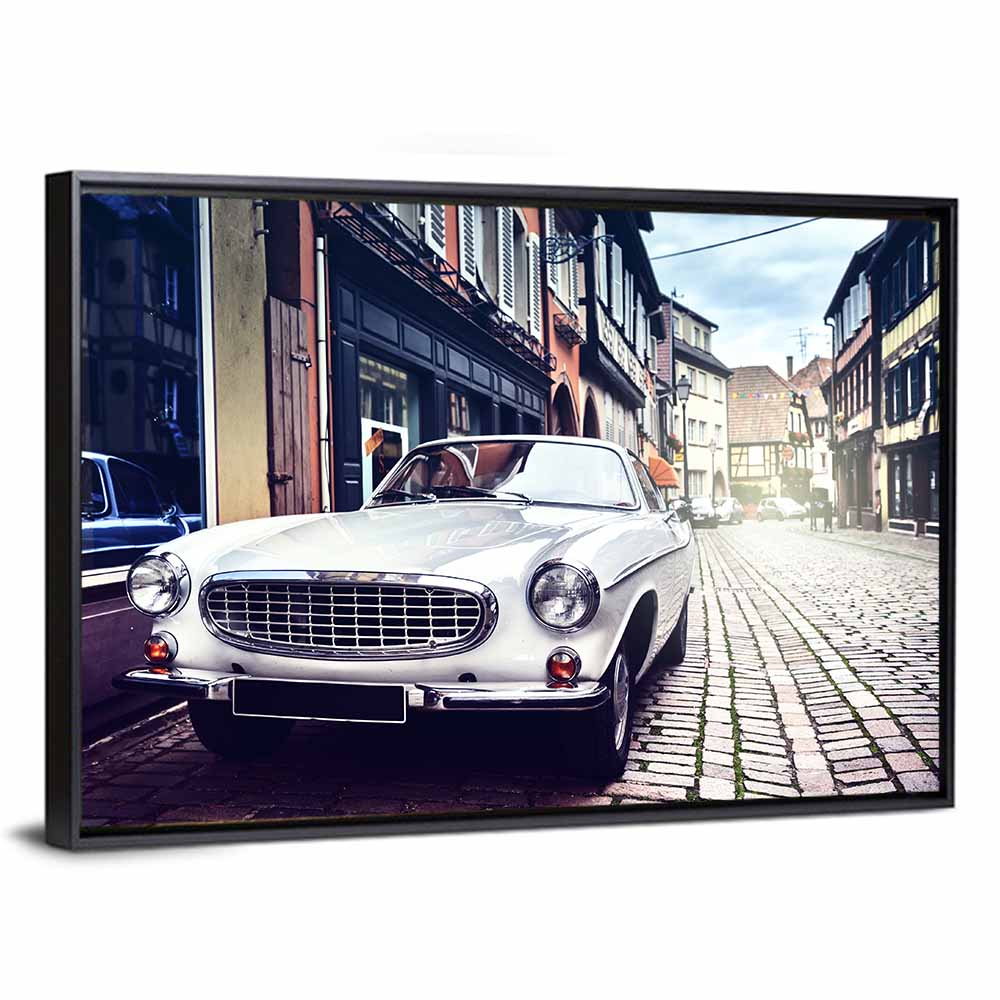 Vintage Car on Cobblestone Street Wall Art