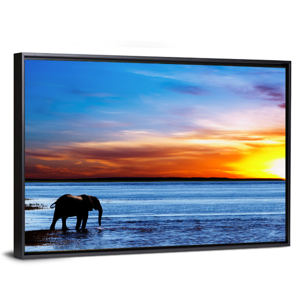 Elephant Silhouette at Beach Sunset Wall Art