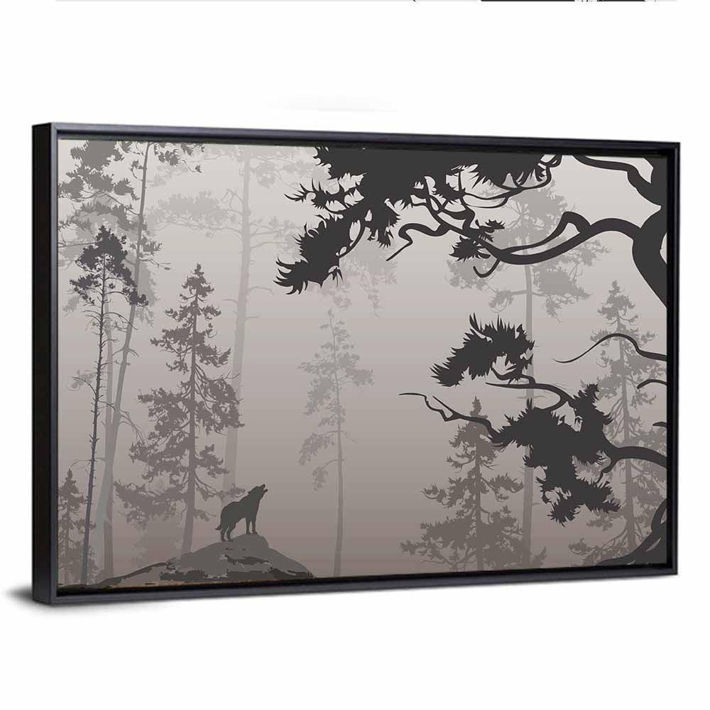 Howling Wolf in Misty Forest Wall Art