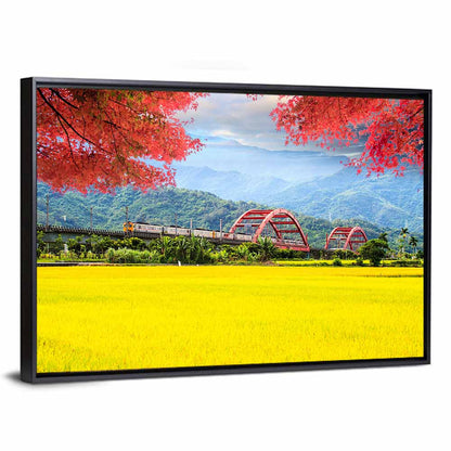 Autumn Train Over Taiwan Rice Fields Wall Art