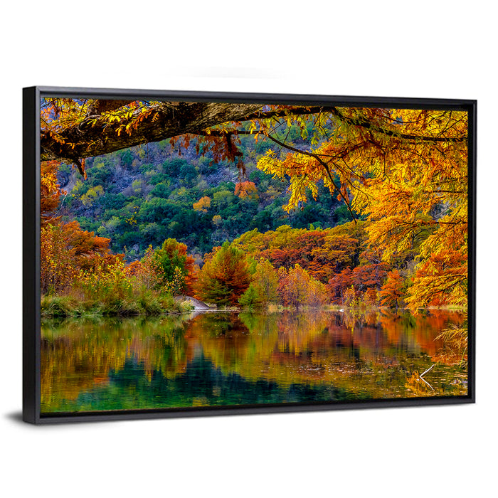 Frio River Autumn Reflection Wall Art as a framed canvas