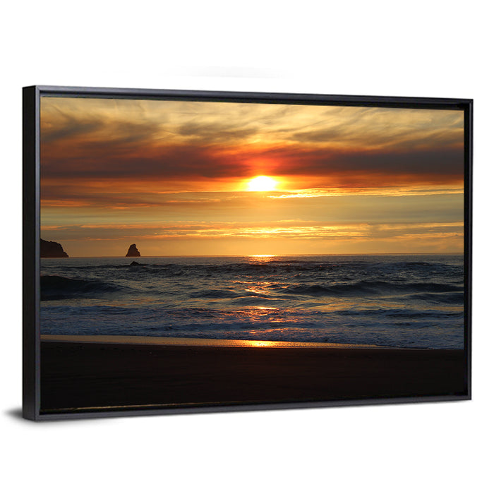 Oregon Sea Stack Sunset Wall Art as a framed canvas