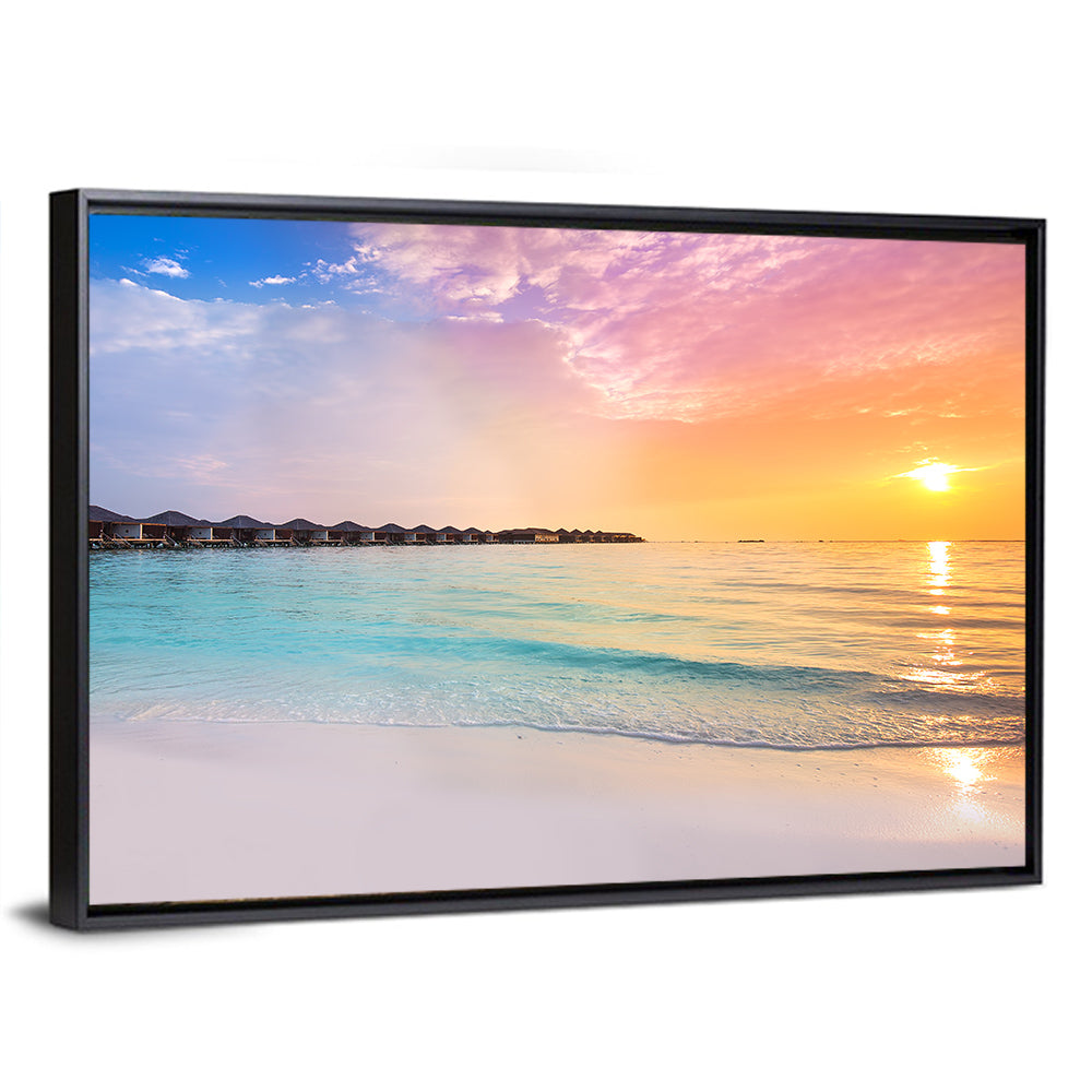 Overwater Bungalows at Sunset Wall Art