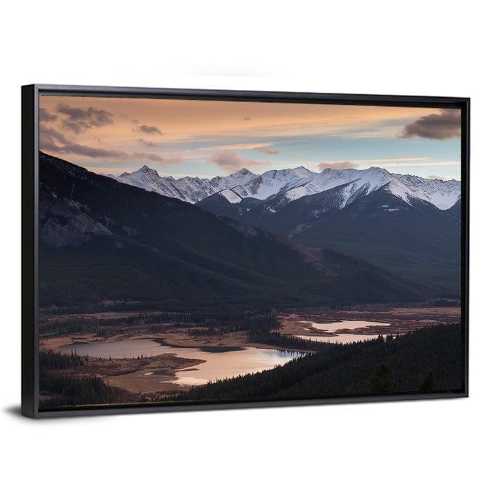 Banff Mountain Lake at Dusk Wall Art as a framed canvas