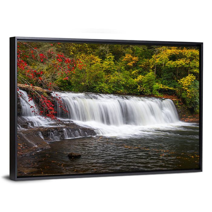 Blue Ridge Autumn Waterfall Wall Art as a framed canvas
