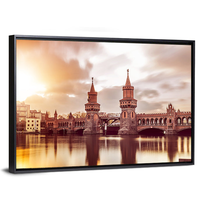 Oberbaumbruecke Sunset Reflection Berlin Wall Art as a framed canvas