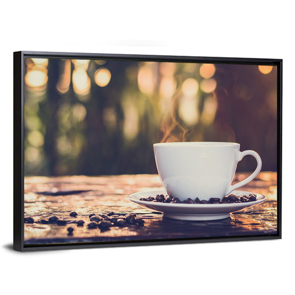 Steaming White Coffee Cup Wall Art