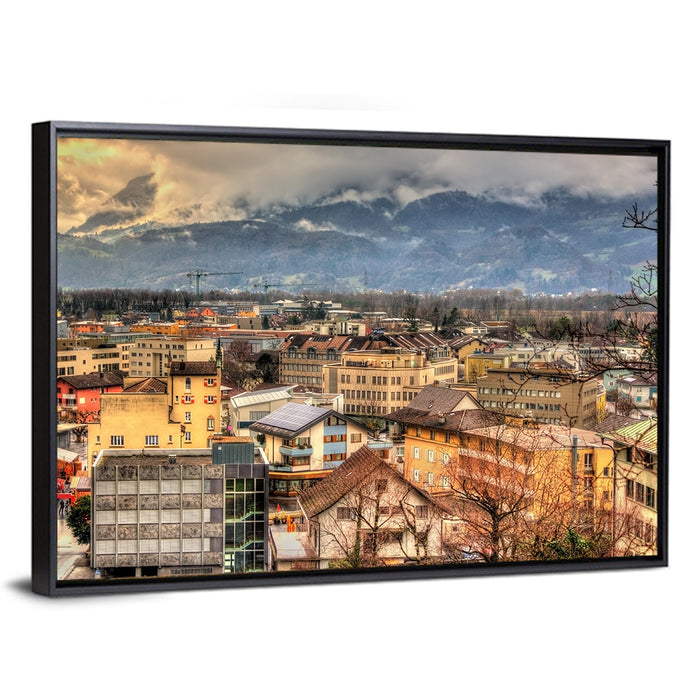 Vaduz Autumn Cityscape Wall Art as a framed canvas